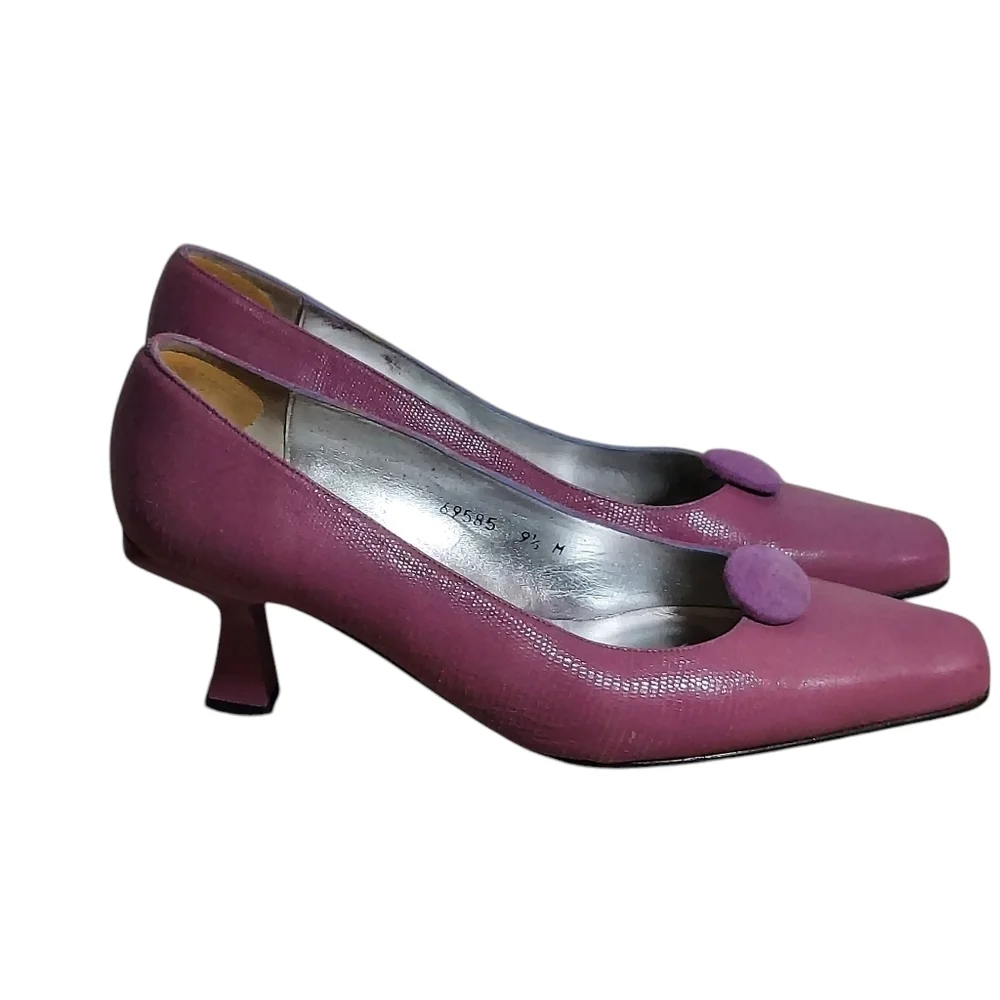 Timothy Hitsman Vintage Purple Dark Lavender Textured Leather Square Toe Heels